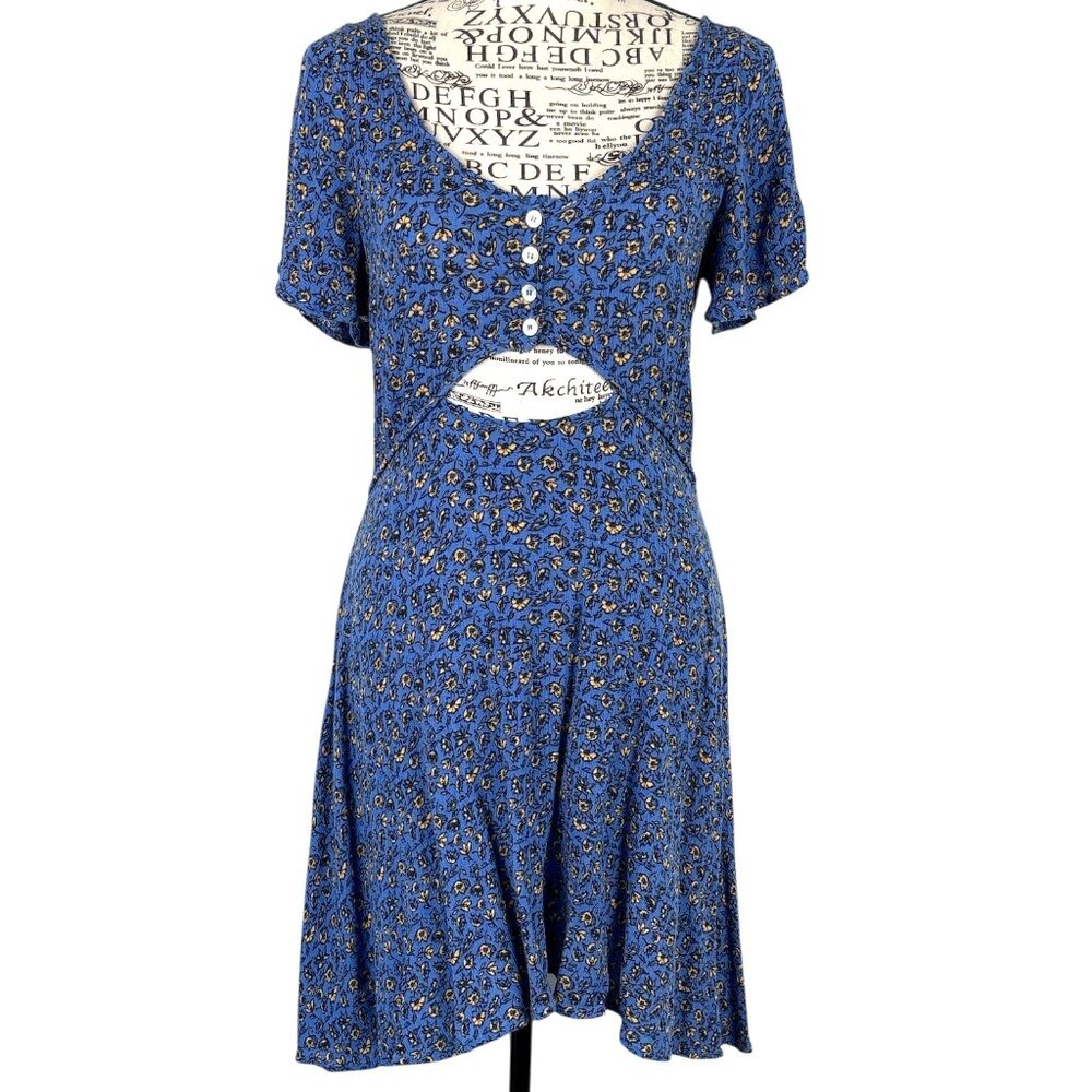 Glassons Blue Floral‎ Cutout Dress Size 8 Button Front Western Flare 90s